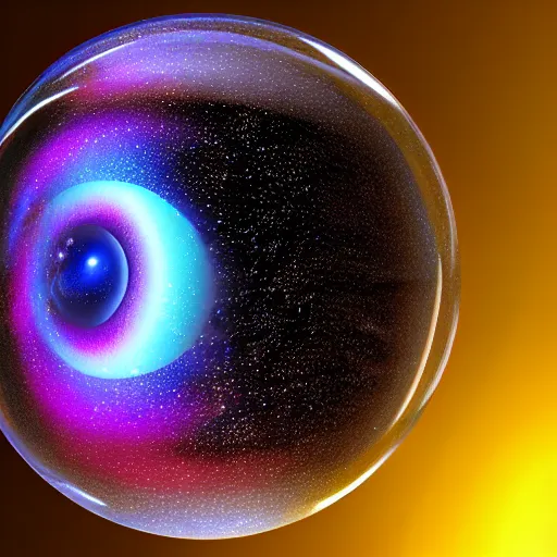 Prompt: spiral galaxy in a bubble, octane render, HD, volumetric lighting, high details