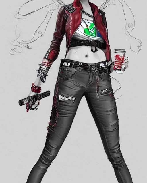 Image similar to female travis touchdown, full body portrait, highly detailed, trending on artstation, intricate