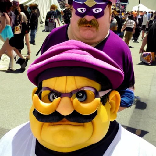 Prompt: Full-Cosplay Wario, played by John Candy, 2011 Comic-Con, blog-photo