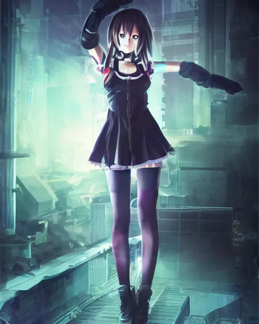 Image similar to full body portrait of anime girl in mechanic armor in night tokyo by makoto sinkai, perfect face, fine details