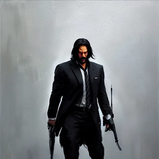 Image similar to greg manchess portrait painting of partially armored john wick as overwatch character, medium shot, asymmetrical, profile picture, organic painting, sunny day, matte painting, bold shapes, hard edges, street art, trending on artstation, by huang guangjian, gil elvgren, ruan jia, greg rutkowski, gaston bussiere