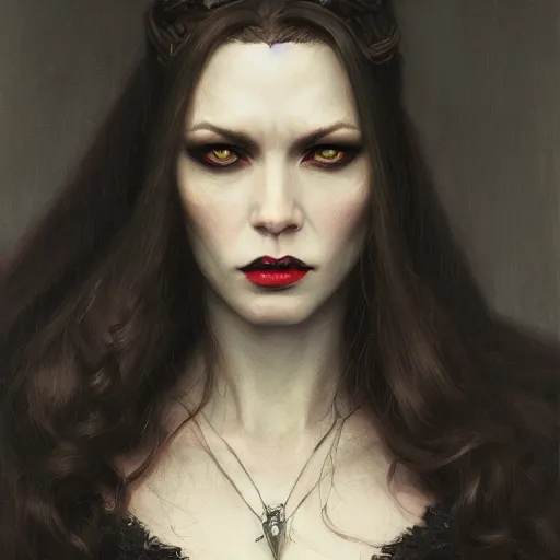 Prompt: portrait of a lady vampire, 35mm, depth of field ominous, sharp, detailed, photorealistic, high definition, 4k, artstation, donato giancola, Greg Rutkowski, matthew benedict, character design