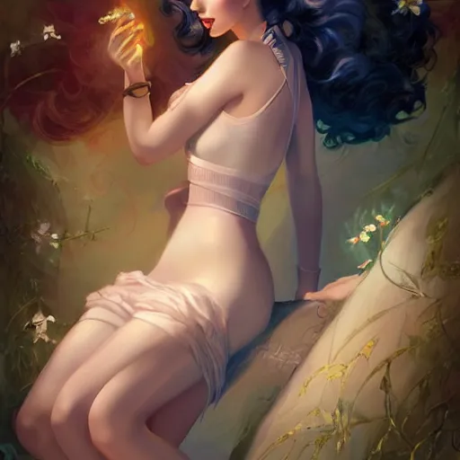 Image similar to a pinup by charlie bowater and anna dittmann and gil elvgren.