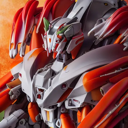 Prompt: futuristic gloriosa superba mecha flame lily body, sepals forming helmet, floral details, gloriosa, 8 k hd resolution, barbatos gundam with floral inlay, bandai box art, star wars, makoto kobayashi, frank gehry, raymond swanland