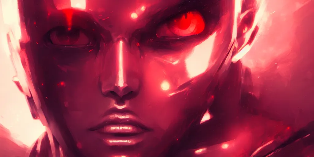 Prompt: beautiful ai robot realistic portrait of anime character, detailed eyes, manly face, crimson red aura, digital fantasy, art by greg rutkowski, aesthetic in 8 k