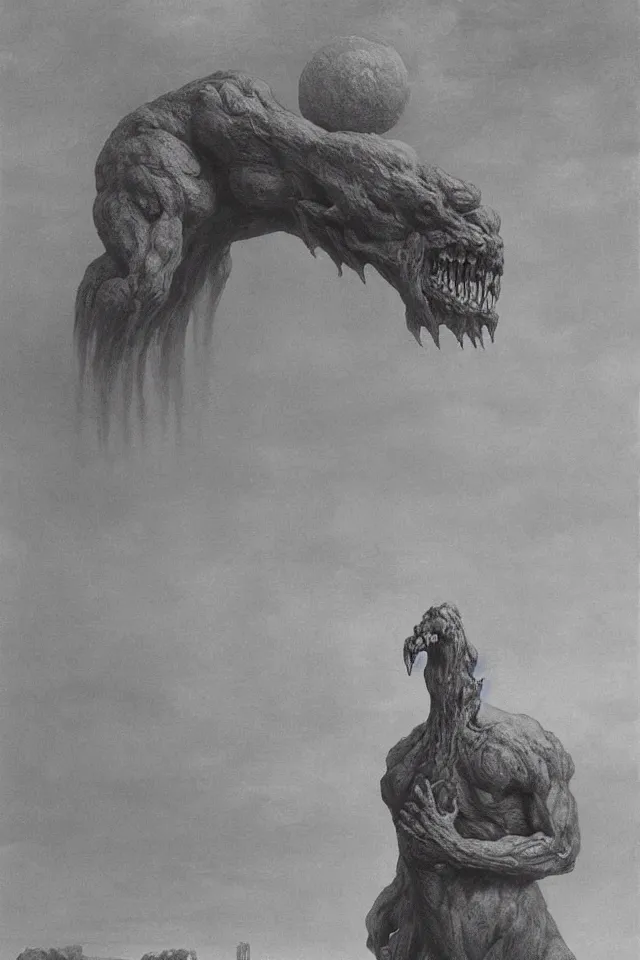 Image similar to a giant cute monster 4k by zdzisław beksiński