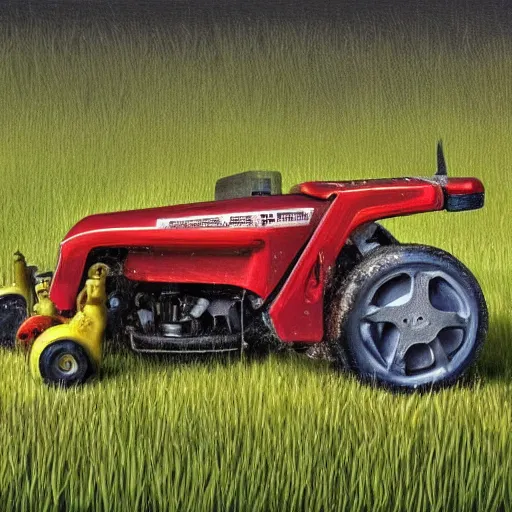Prompt: a nuclear powered lawn mower, artstation hall of fame gallery, editors choice, #1 digital painting of all time, most beautiful image ever created, emotionally evocative, greatest art ever made, lifetime achievement magnum opus masterpiece, the most amazing breathtaking image with the deepest message ever painted, a thing of beauty beyond imagination or words