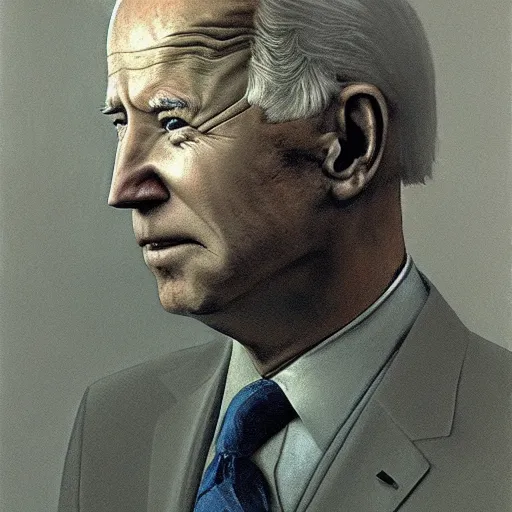 Image similar to presidential portrait of joe biden by beksinski