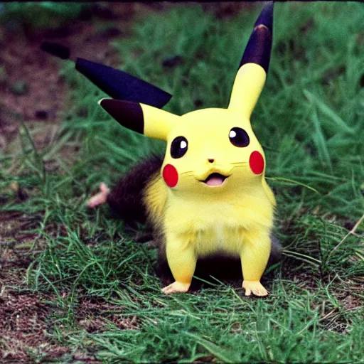 Image similar to The first pikachu (Tonitru Rattus) found in nature, circa 1992, photograph