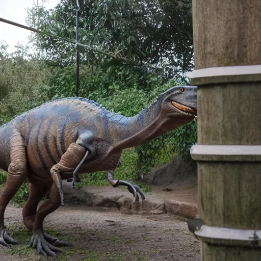 Prompt: photo of a dinosaur in a zoo