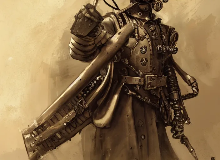 Prompt: 1 5 th century spanish soldier, steampunk, cogs side equipment, vapor and steam, game character concept art, wide view, high detailed, full perfect, full body, symmetrical portrait, high detail, by craig mullins, peter mohrbacher, unreal engine, octane rendered, 8 k, dark beauty, trending on artstation