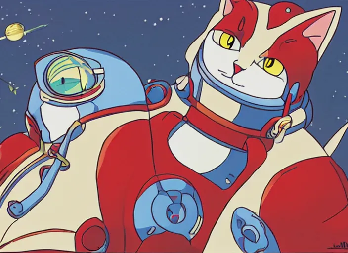 Image similar to illustration of a cat astronaut, stuido ghibli, gurren lagann