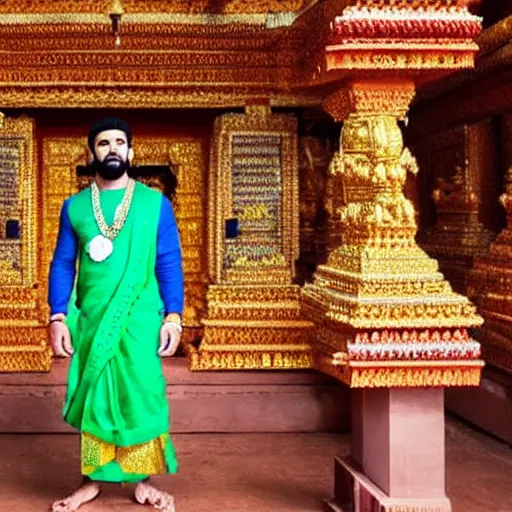 Prompt: photograph of drake the rapper standing in a hindu kovil, accurate portrayal, drake the rapper's face