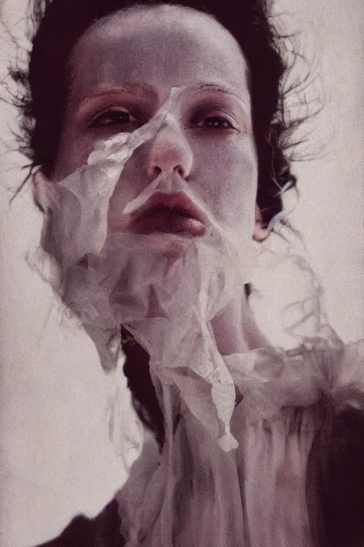 Image similar to hyperrealism close - up fashion portrait by roversi photo from the holy mountain by alejandro jodorowsky in style of francisco goya