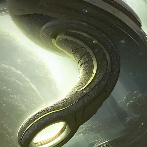 Prompt: a futuristic planetary ring, with vegetation, highly detailed, smooth, sharp, award winning art by greg rutkowski