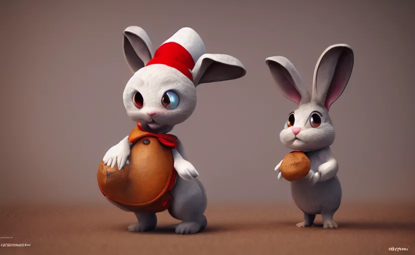 Prompt: cute rabbit character with mushroom hat, style of pixar, unreal engine 5, trending on artstation, 8K