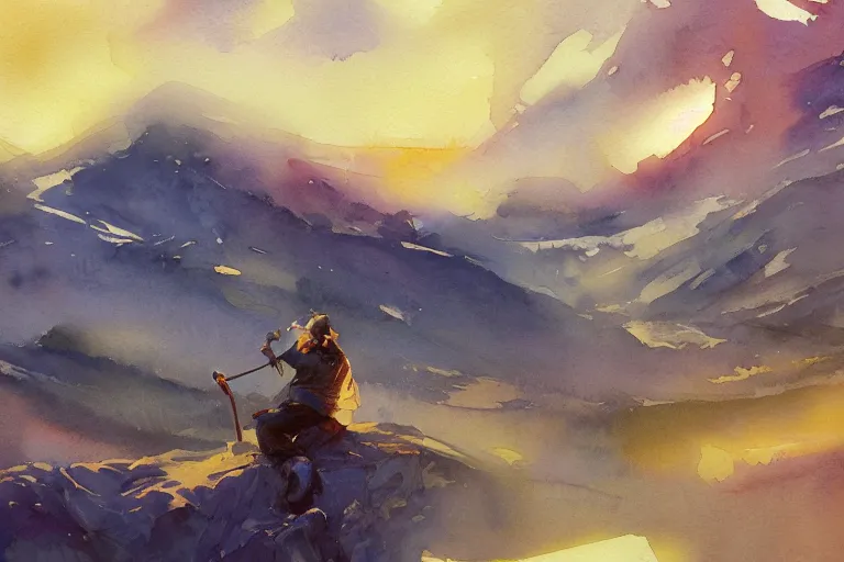 Prompt: small centered on watercolor paper, paint brush strokes, abstract watercolor painting of copper glistering night over blueberry hills, cinematic light, american romanticism by hans dahl, by jesper ejsing, by anders zorn, by greg rutkowski, by greg manchess, by tyler edlin