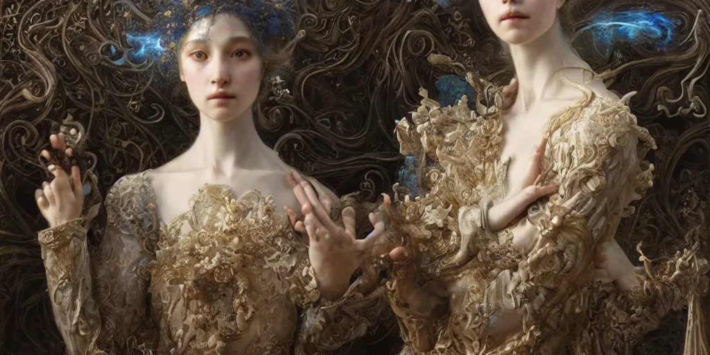 Image similar to masterpiece veracious pertinence salve Reginae, masterpiece by Edgar Maxence and Ross Tran and Michael Whelan artistic, intricate drawing, realistic fantasy, extremely detailed and beautiful aesthetic face, establishing shot, 8k resolution, dramatic lighting,