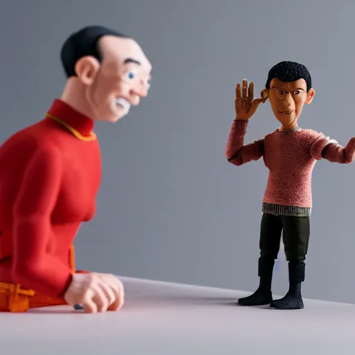 Prompt: product photography of a claymation action figure asian asian!! marc zuckerberg, depth of field, zeiss lens, detailed, centered, by erwin olaf, joop geesink, wes anderson, breathtaking, 8 k resolution, extremely detailed, beautiful, establishing shot, realistic materials, hyperrealistic