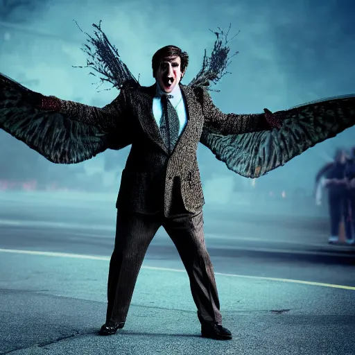 Image similar to Richard kind as the mothman, photograph, 4k
