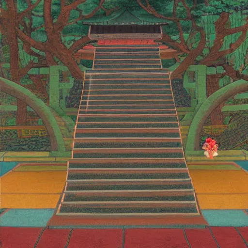 Image similar to stairs in Style of korean traditional folktale painting by Shin Yun-bok; Sin Yun-bok ; 8k resolution