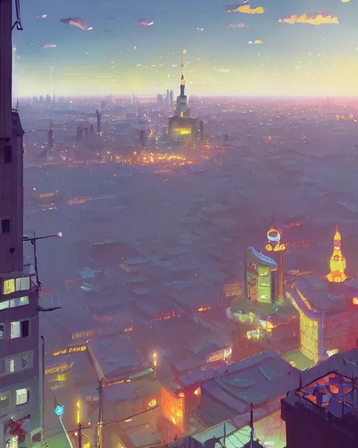 Image similar to painting of kiev city, ukraine, detailed, by simon stalenhag, cory loftis, james gilleard, atey ghailan, makoto shinkai, goro fujita, studio ghibli, rim light, exquisite lighting, clear focus, very coherent, plain background, soft painting