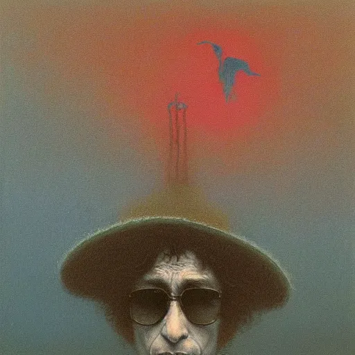 Image similar to profile photo of bob dylan by beksinski, trending on artstation