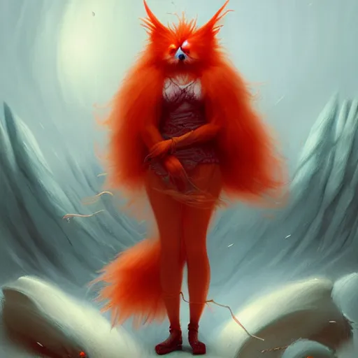 Prompt: prompt A beautiful red orange fluffy kumiho, concept art, matte painting, 8k, by Peter Mohrbacher