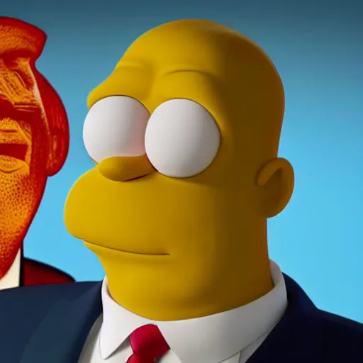 Prompt: Donald Trump with Homer Simpson body, realistic artstyle, wide shot, dramatic lighting, octane render, hyperrealistic, high quality, highly detailed, HD, beautiful, cinematic, 8k, unreal engine, facial accuracy, symmetrical