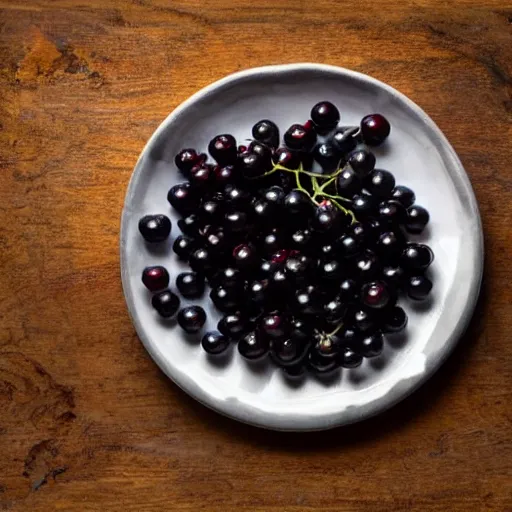 Image similar to a man eats black currants in a plate, hyper realistic, hyper detailed, cfg _ scale 1 5