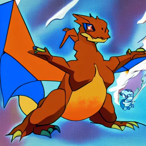 Prompt: a monstrous hybrid of Charizard and Squirtle.