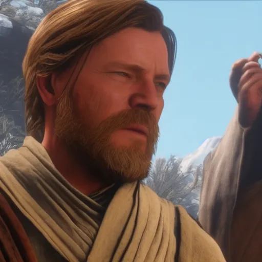 Prompt: Film still of Obi-Wan Kenobi in Red Dead Redemption 2 (2018 video game)