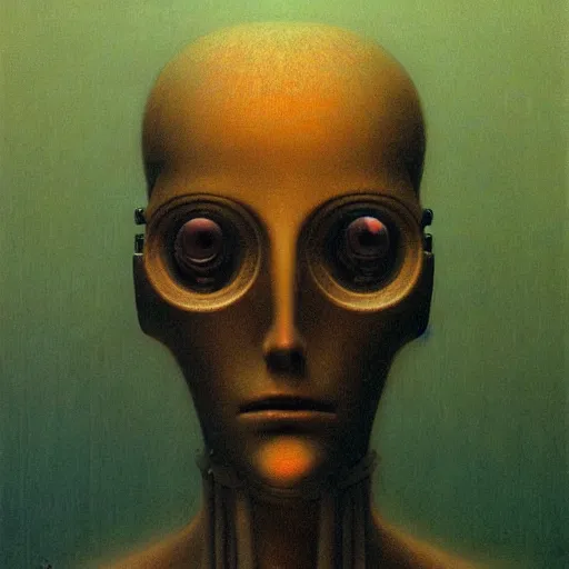 Image similar to A portrait a robot, Zdzislaw Beksinski