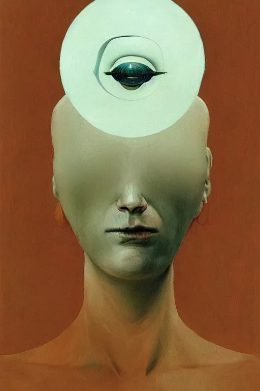 Image similar to a woman wearing an oculus through her head to catch a trash Edward Hopper and James Gilleard, Zdzislaw Beksinski highly detailed