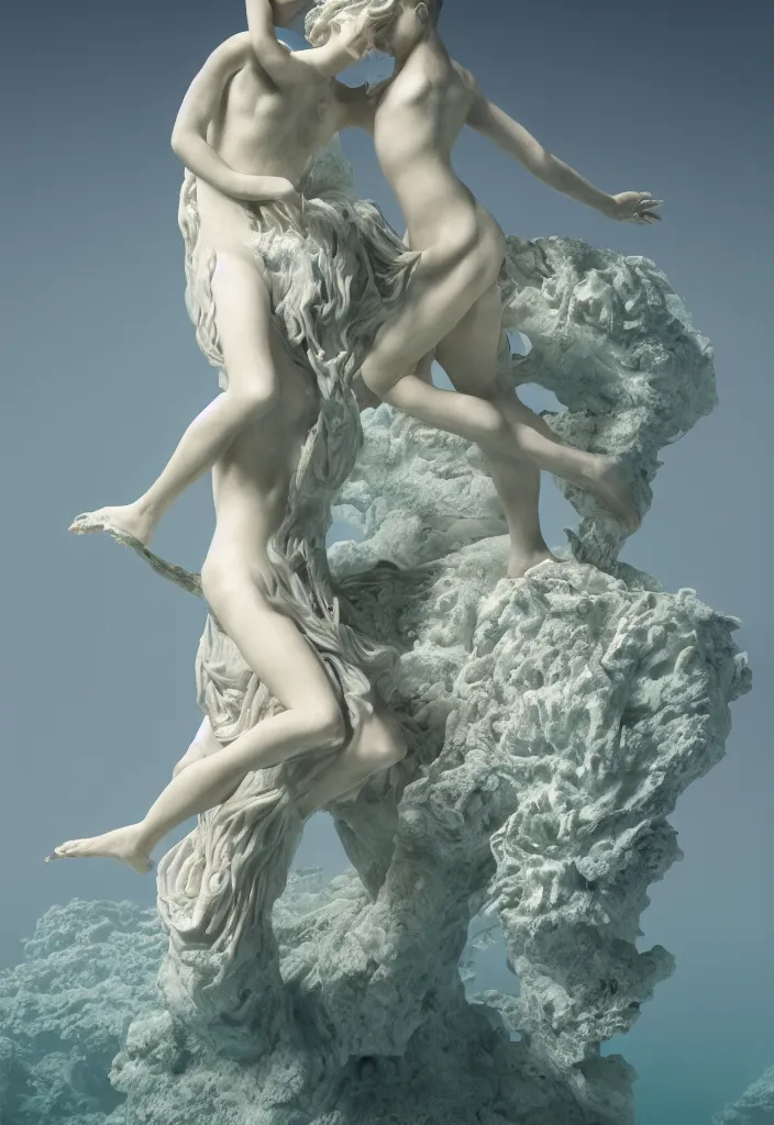 Image similar to an underwater dance. complementary colors. national geographic. 8 k, rendered in octane, smooth gradients. soft natural volumetric cinematic light. subsurface scattering. sculpture by antonio canova.