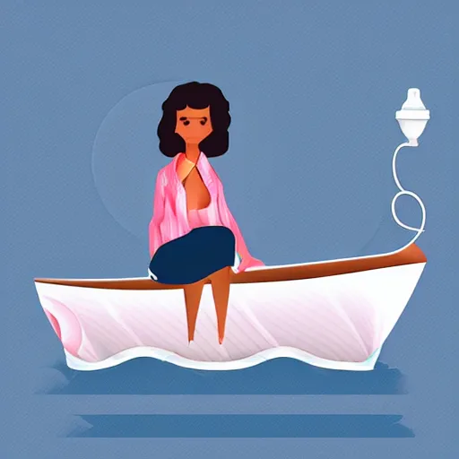 Prompt: a woman sitting on a yacht in canvas style, svg icon