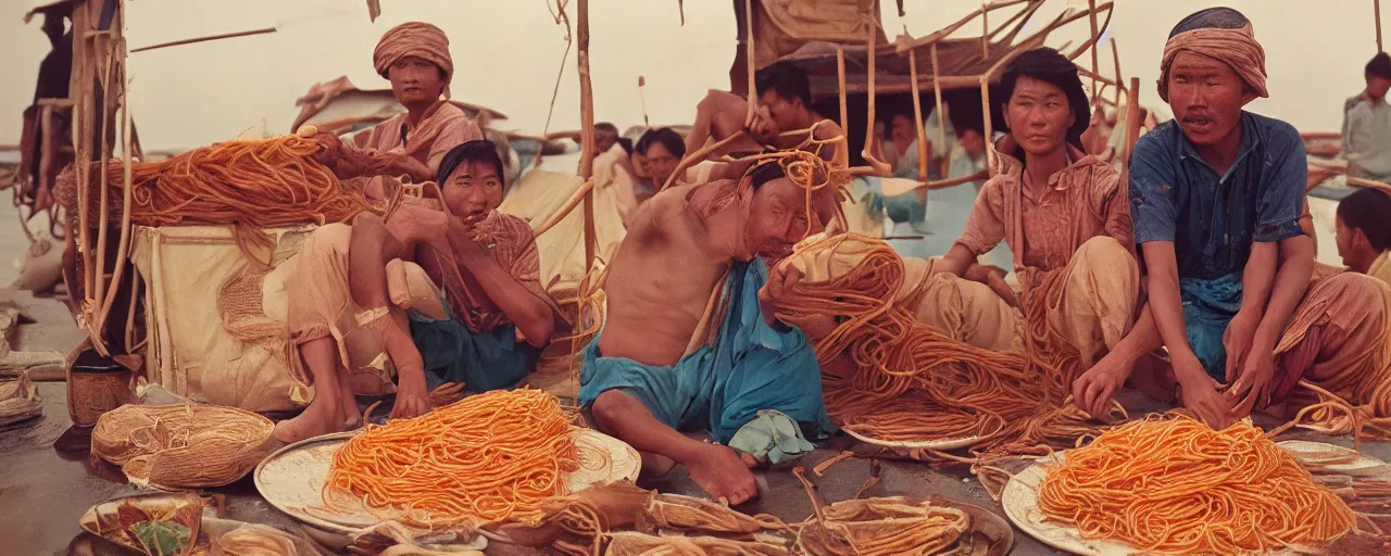 Image similar to the spaghetti trade in the indian ocean, tang dynasty, canon 5 0 mm, kodachrome, in the style of wes anderson, retro