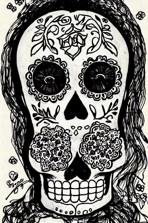 Image similar to Illustration of a sugar skull day of the dead girl, art by howard finster