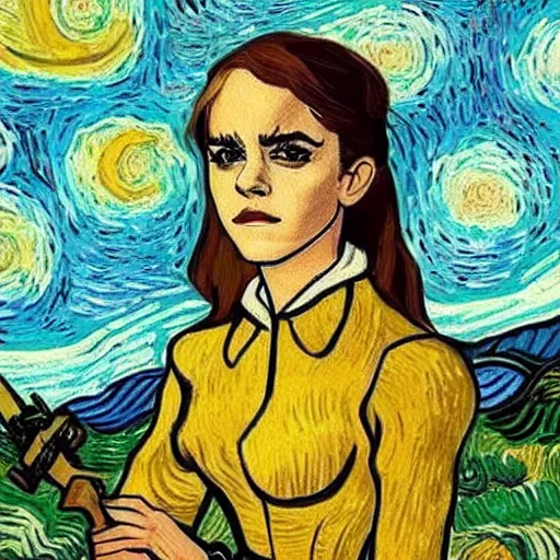 Prompt: emma watson in the style of vincent van gogh