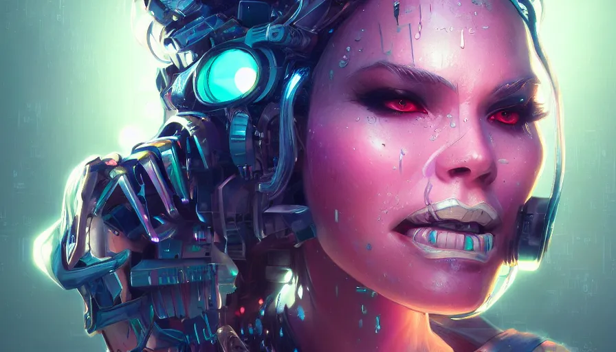 Prompt: contiousness, pixelated mouth, cyberpunk gorgeous goddess, neon, alterd carbon, fibonacci, sweat drops, insane, intricate, highly detailed, digital painting, artstation, concept art, smooth, sharp focus, illustration, Unreal Engine 5, 8K, art by artgerm and greg rutkowski and alphonse mucha