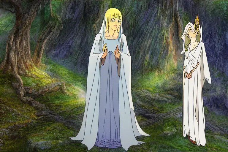 Image similar to tonemapped galadriel by hayao miyazaki, highly detailed,