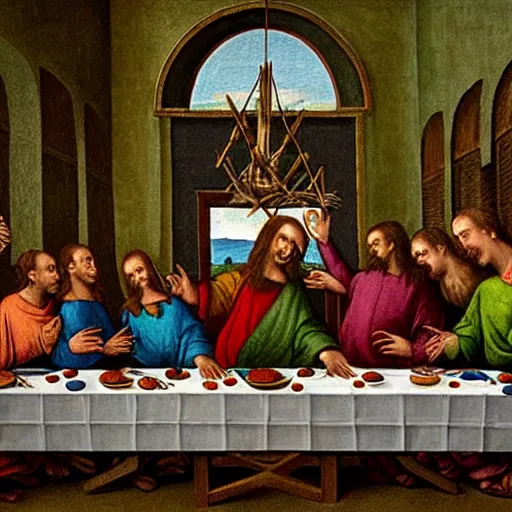 Image similar to pepe the frogs in the last supper