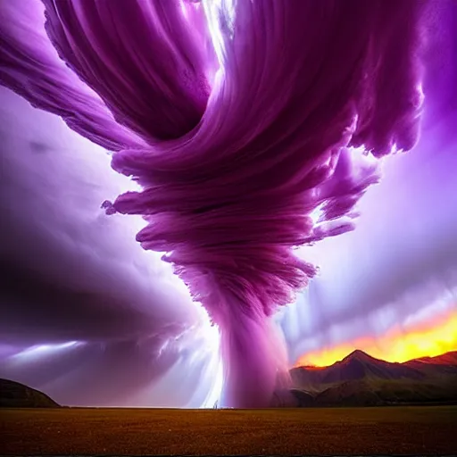 Image similar to amazing photo of a purple tornado in the sky by marc adamus, beautiful dramatic lighting