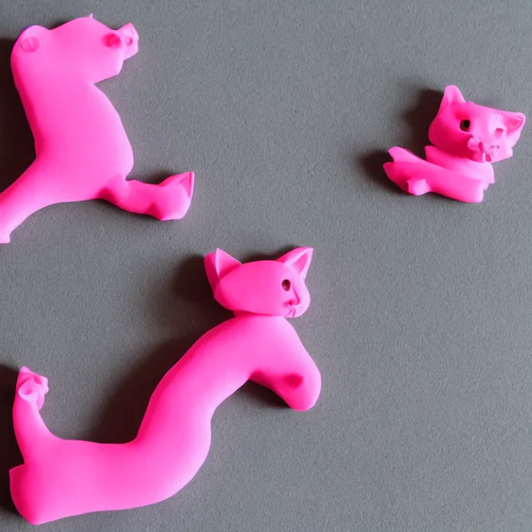 Prompt: pink cat made of plasticine