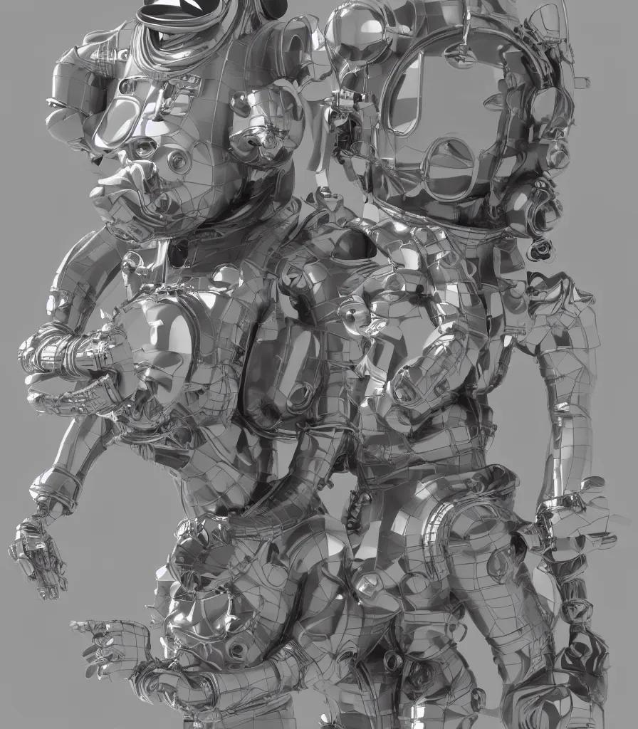 Image similar to detailed 3d sculpture of an astronaut by clogtwo and ben ridgway inspired by beastwreckstuff chris dyer and jimbo phillips. 3d infused retrofuturist style. Hyperdetailed high resolution. Render by binx.ly in discodiffusion. Dreamlike surreal polished render by machine.delusions. Sharp focus.