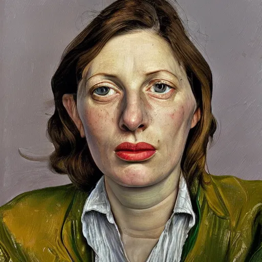 Image similar to high quality high detail painting by lucian freud, hd, portrait of a female photographer, photorealistic lighting