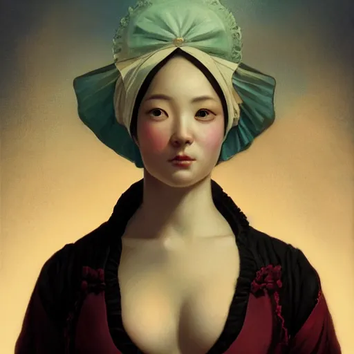 Prompt: highly detailed portrait of a regency girl hyung tae and frank frazetta, tom bagshaw, tom whalen, nicoletta ceccoli, mark ryden, earl norem, global illumination, god rays