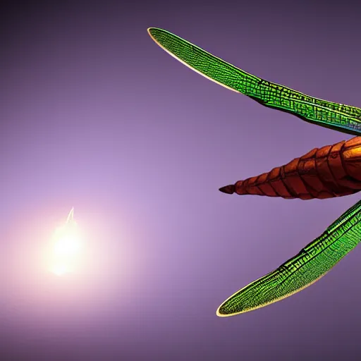 Image similar to a cosmical Dragonfly, concept art, 3d render , unreal 5, ray tracing, art station