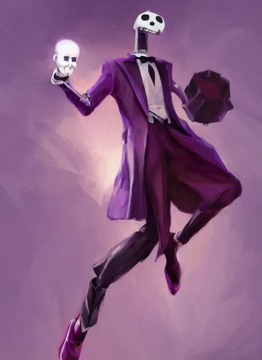 Prompt: papyrus undertale wearing a dark purple suit, elegant, dynamic, digital painting, concept art, smooth, sharp focus, illustration, by ruan jia and mandy jurgens and artgerm and william - adolphe bouguerea