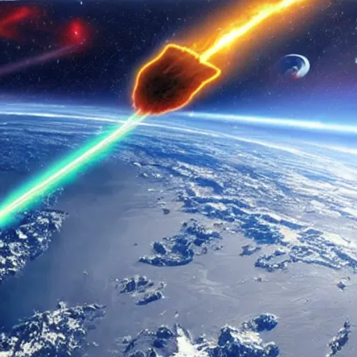 Image similar to Enormous alien ship shoots plasma beam and obliterates the Earth, realistic view from space